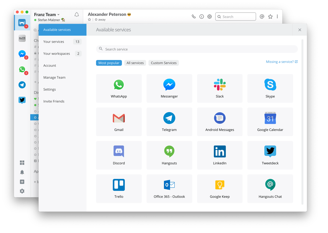 1345x958 Franz A Free Messaging App For Slack, Facebook Messenger
