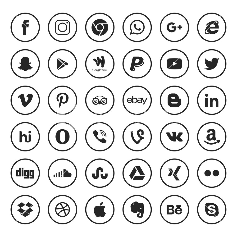 1000x1000 Popular Social Media Icons Such As Facebook, Twitter, Blogger