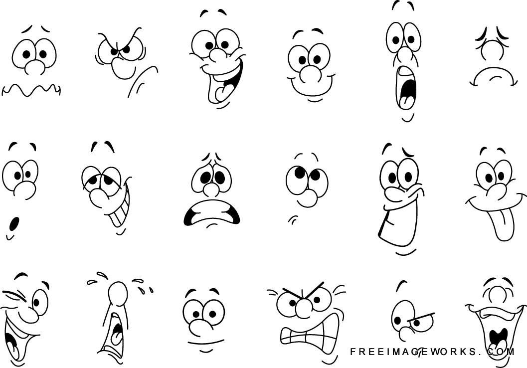 1057x738 Cartoon Facial Expressions Set Angry, Black, Caricature, Cartoon