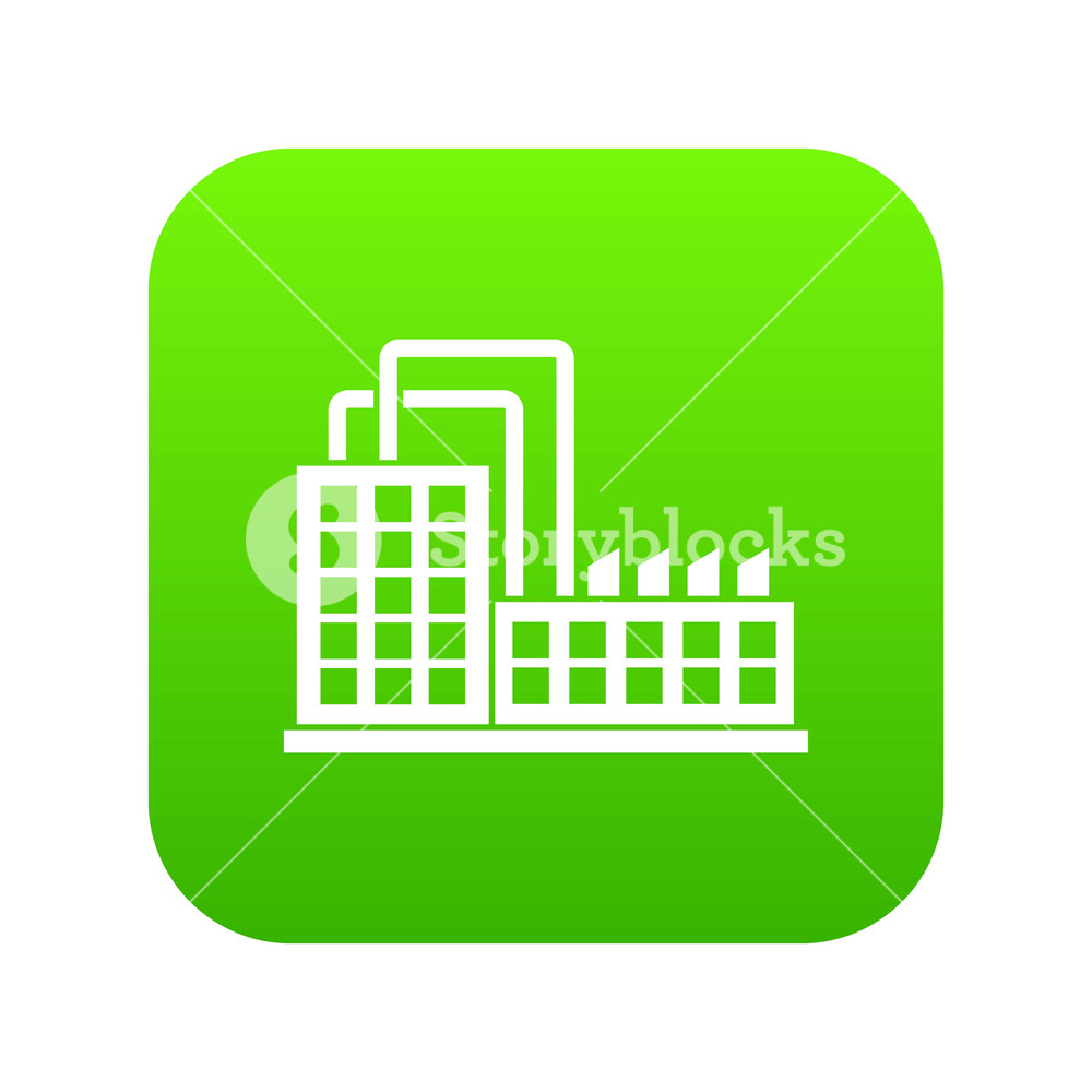 1000x1000 Factory Building Icon Digital Green For Any Design Isolated