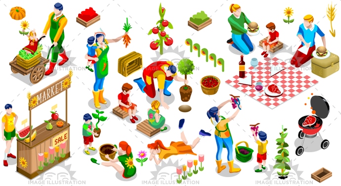 690x376 Isometric People Family Tree Plant Icon Set Vector Illustration