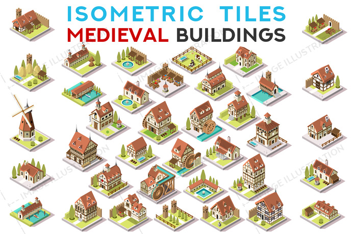 690x459 Isometric Tile Set Buildings Fantasy Game Icons