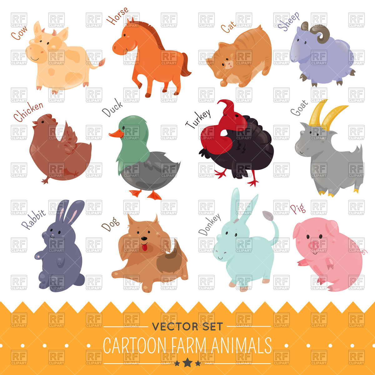 Set Of Cute Cartoon Farm Animal Icons Vector Image Of Plants 1200x1200 Set Of Cute Cartoon Farm Animal Icons Vector Image Of Plants