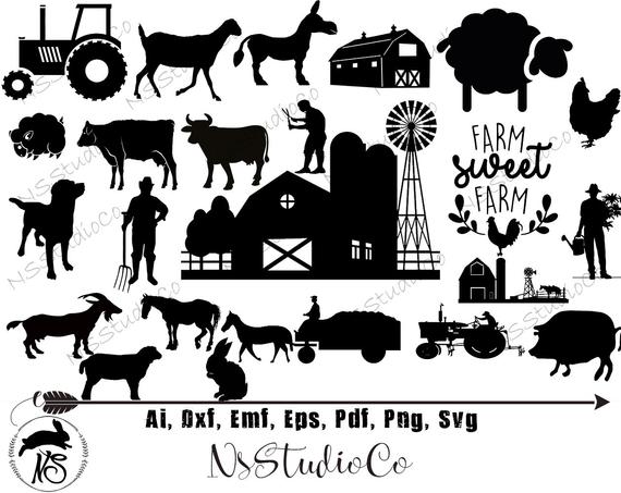 570x453 Farming Farm Icon Vector Farm Silhouette Farm Etsy