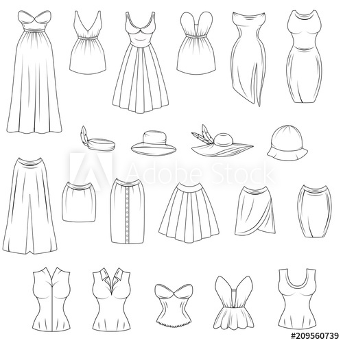 500x500 Hand Drawn Sketchy Style Clothing Set Fashion Icon With Thin Line