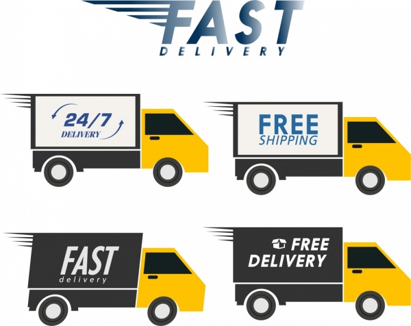 600x476 Fast Delivery Advertisement Yellow Trucks Icons Ornament Free