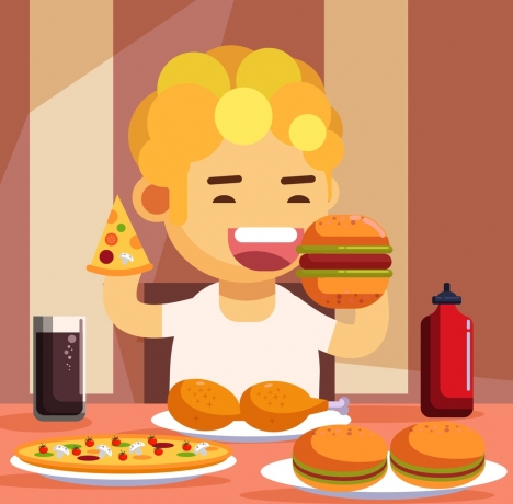 468x460 Childhood Background Kid Eating Fast Food Icon Vectors Stock