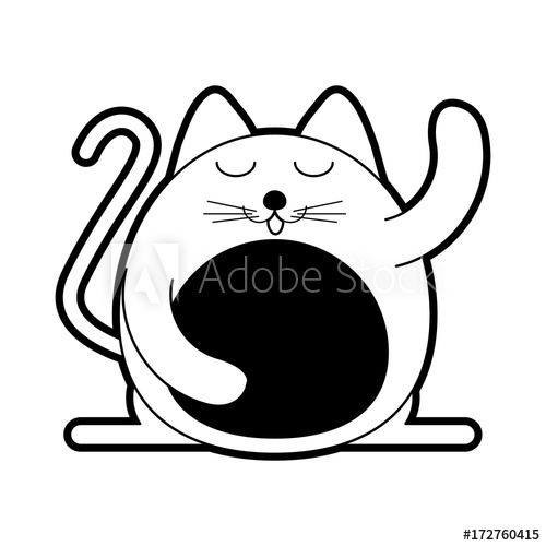 500x500 Fat Cat Cartoon Icon Image Vector Illustration Design Black