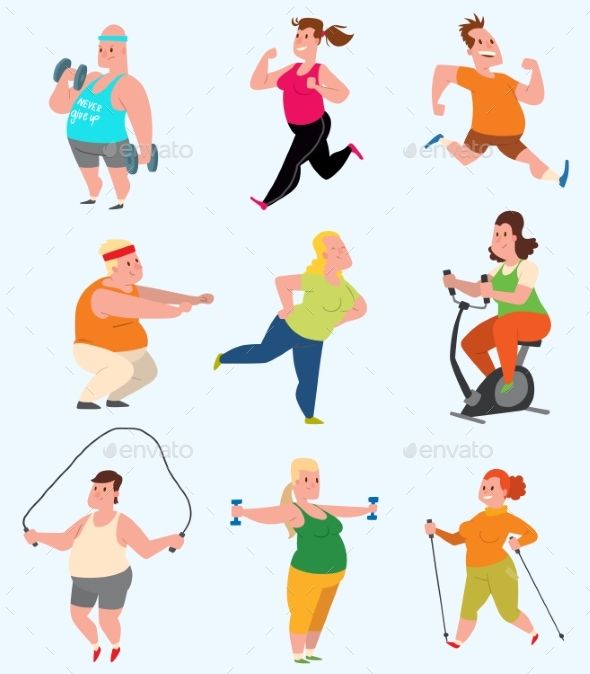 590x674 Vector Sport Fatty People Fitness Gym Color Flat Icon Workout Set