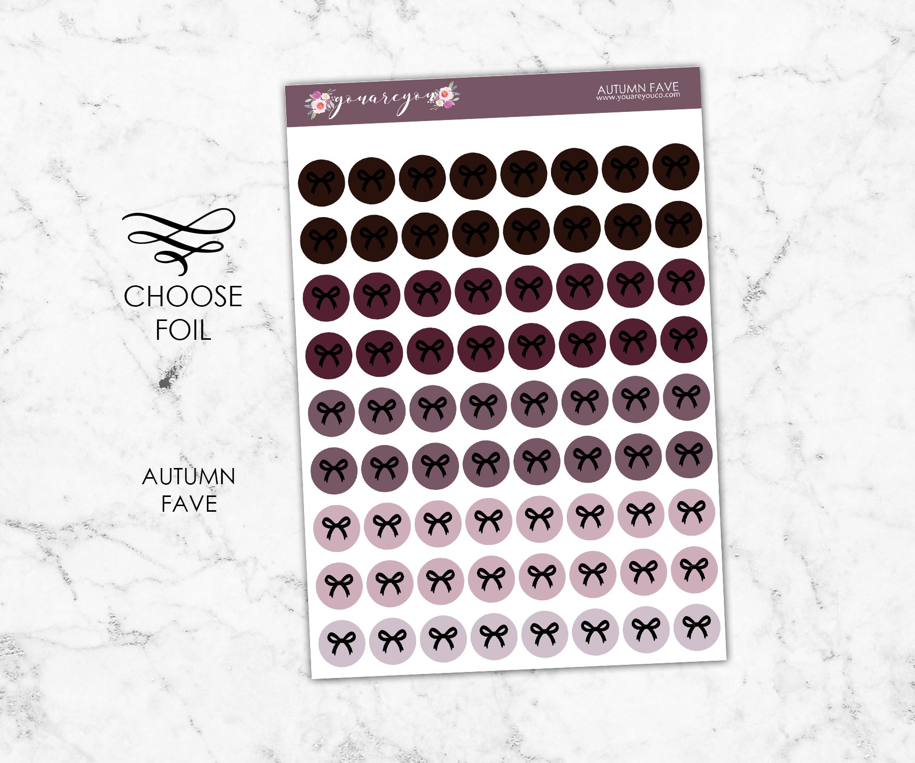 1800x1500 Foil Autumn Fave Bow Round Icon Stickers Youareyouco