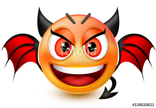 500x346 Funny Devil Like Face Emoticon Or Red Demon Emoji With Horns