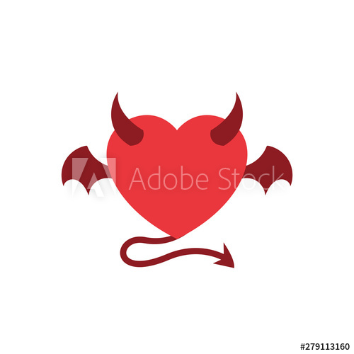 500x500 Devil Love With Demon Wing Vector Illustration Heart Symbol