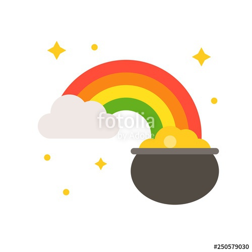 500x500 Pot Of Gold With Rainbow Vector, Feast Of Saint Patrick Flat Icon