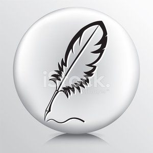 300x300 Round Icon With Stationary Feather Quill Stock Vectors