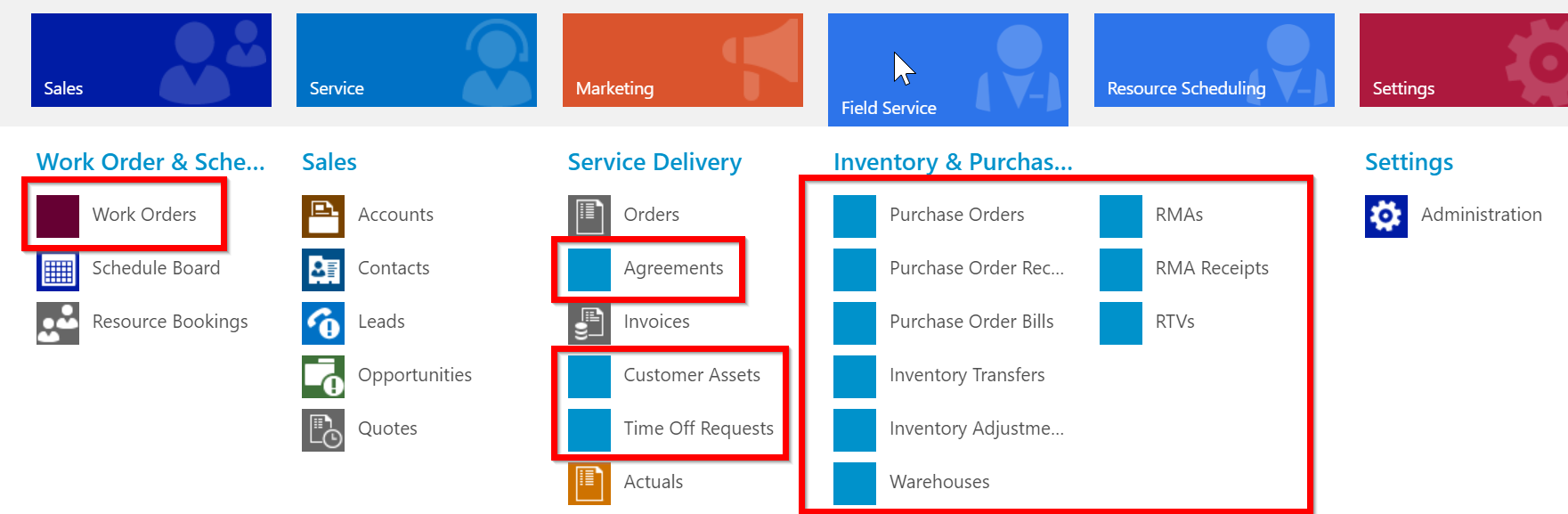 1761x577 Field Service Entity Icons Missing From Navigation