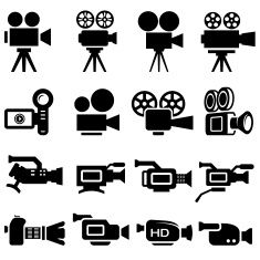 235x235 Film Camera Old And New Black White Icon Set Vector Art