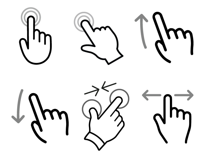 800x600 Finger Swipe Left Right, Up, Tap, Zoom In Out Touch Icon