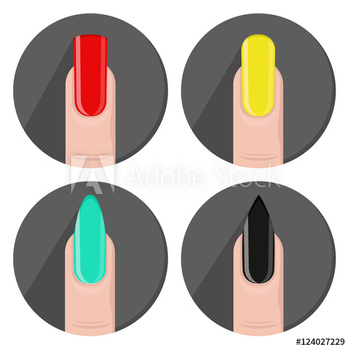 500x500 Vector Icon Set Of Different Nails Shape, Manicure Style Beauty