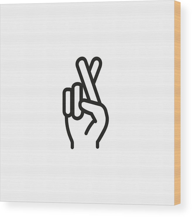 656x740 Fingers Crossed Line Icon Wood Print