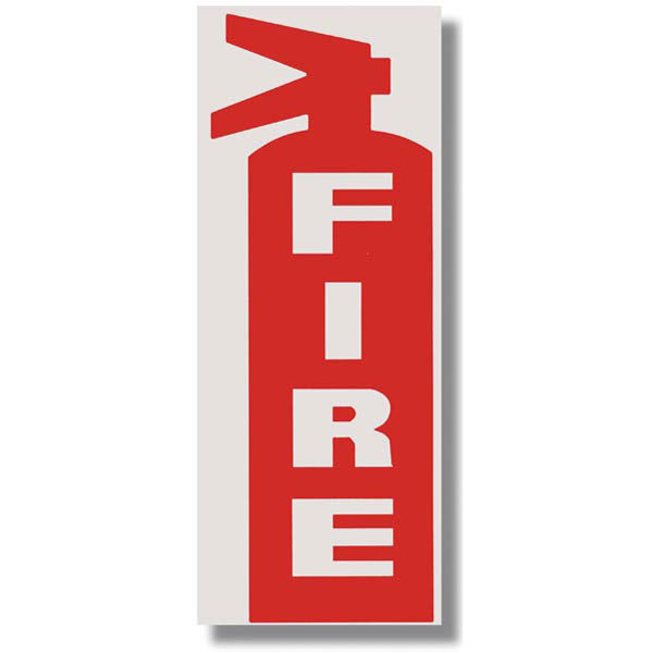 600x600 Die Cut Fire Extinguisher Sign W Fire And Icon, White On Red