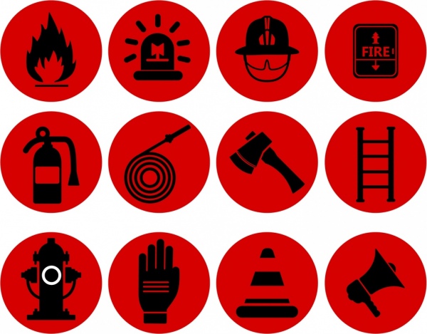 600x469 Fire Fighting Design Elements Red Design Flat Icons Free Vector