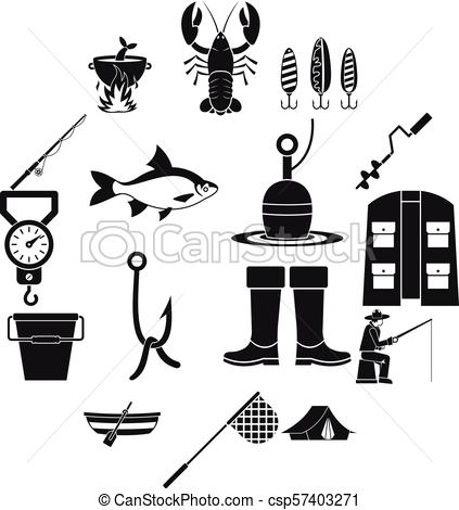423x470 Fishing Tools Icons Set, Simple Style Fire Fighting Icons Set
