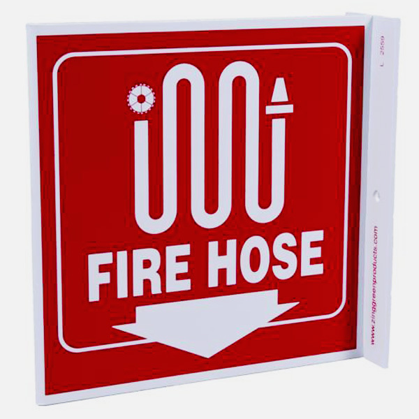 600x600 Fire Hose Wall Projecting L Sign W Icon And Down Arrow