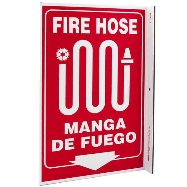 600x600 Bilingual Englishspanish Fire Hose Wall Projecting L Sign W Icon