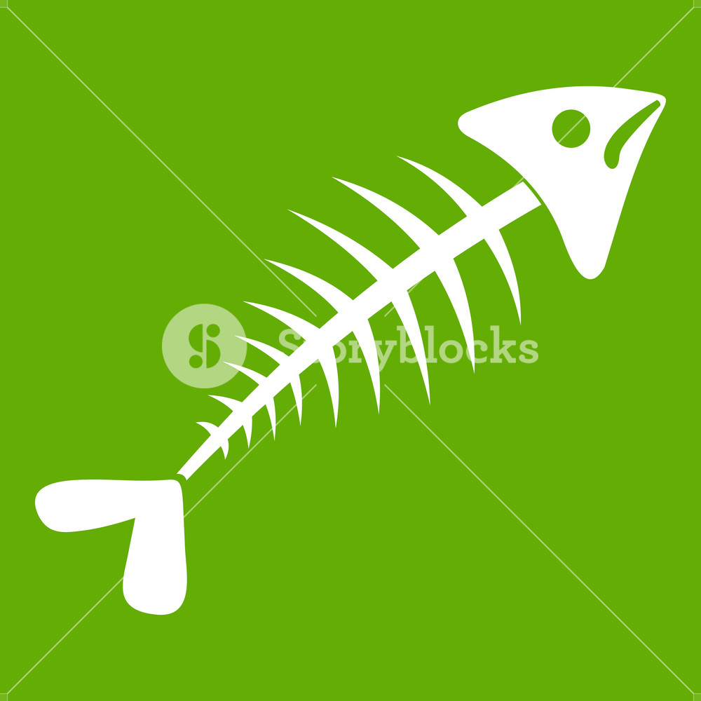 1000x1000 Fish Bone Icon White Isolated On Green Background Vector