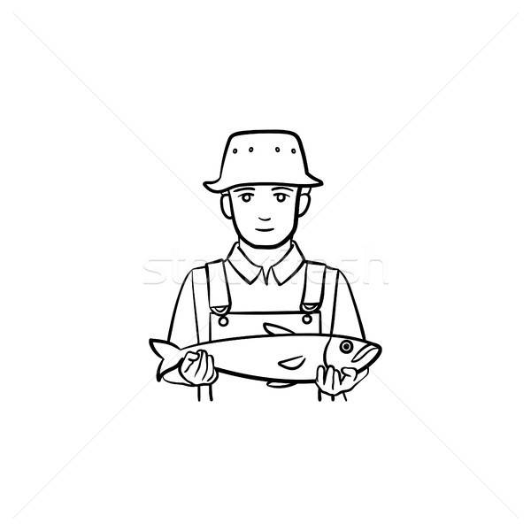 600x600 Fisherman Hand Drawn Sketch Icon Vector Illustration Andrei
