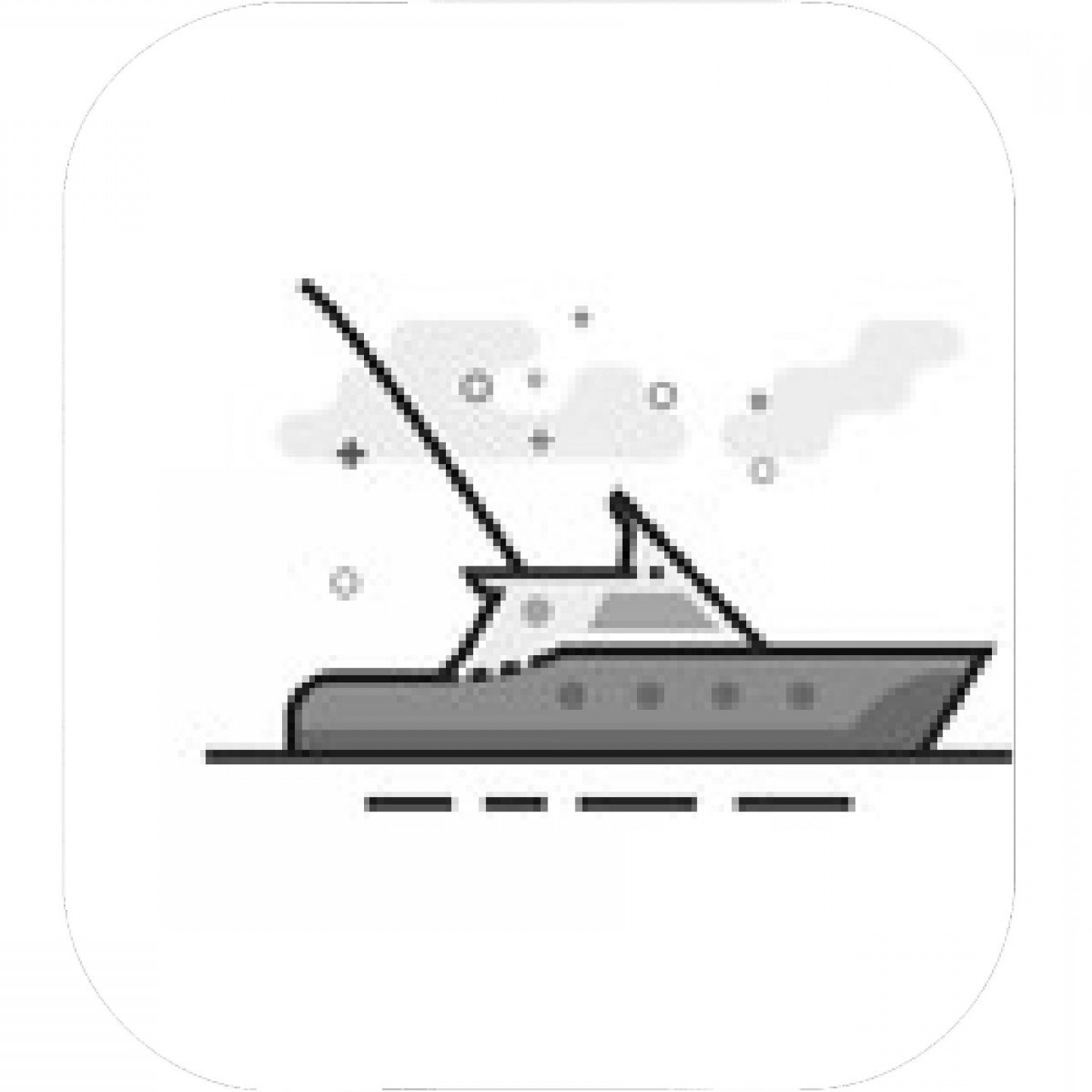 1440x1440 Fishing Boat Icon In Flat Outlined Grayscale Style Vector