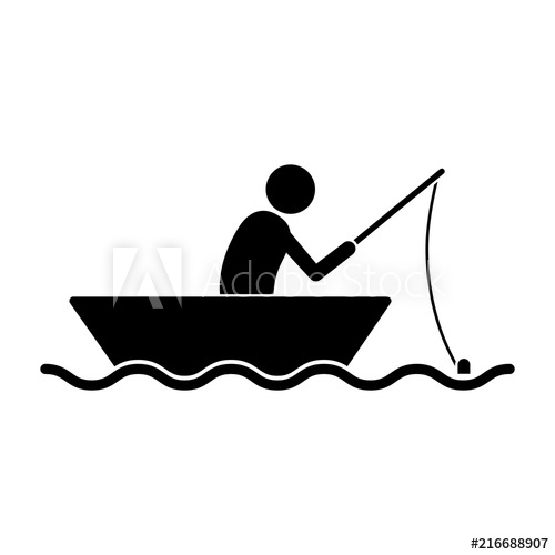 500x500 Simple, Flat, Black Silhouette Fishing Boat Icon A Person Fishing