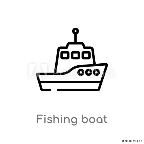 500x500 Outline Fishing Boat Vector Icon Isolated Black Simple Line