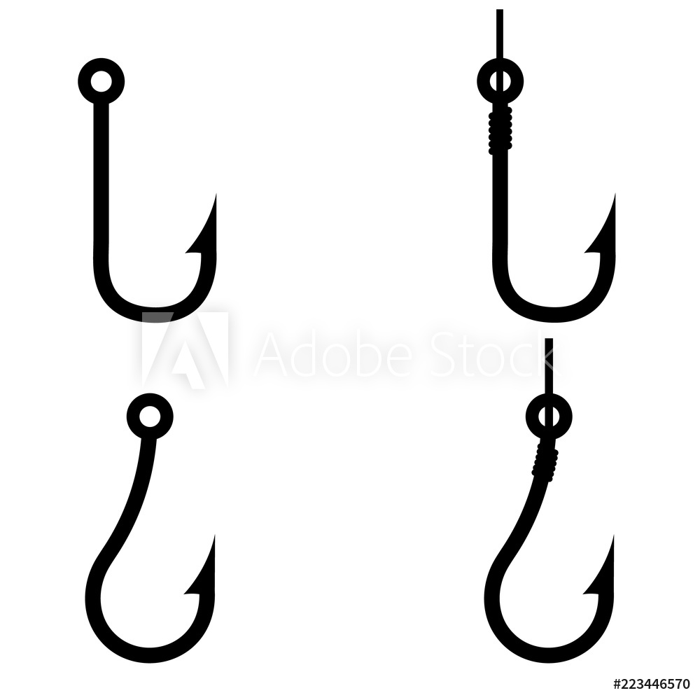1000x1000 Fotografie, Obraz Fishing Hook Icon, Silhouette, Logo On White
