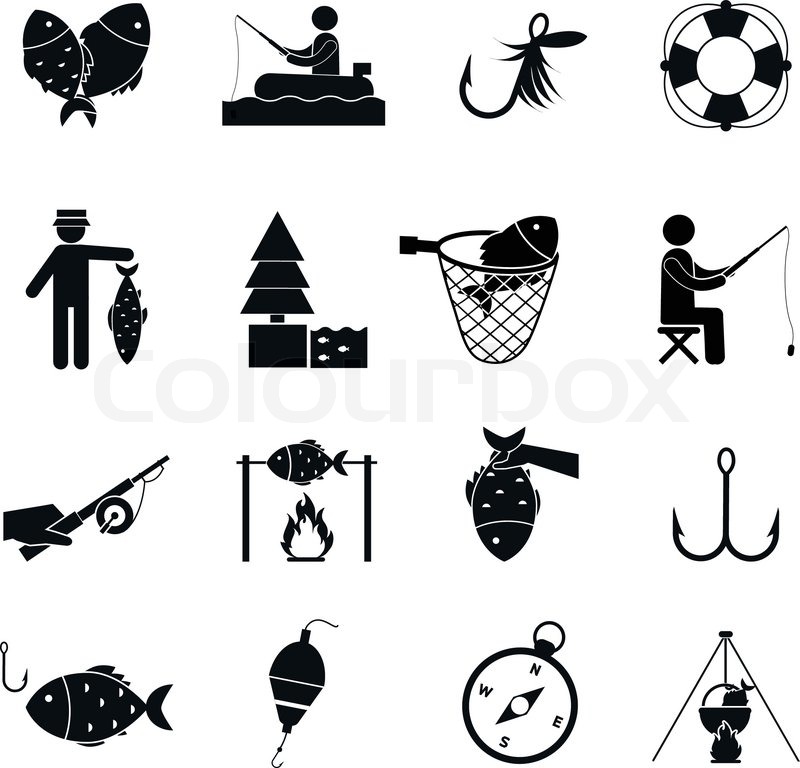 800x768 Fishing Icon Black Set With Boat Bait Stock Vector Colourbox