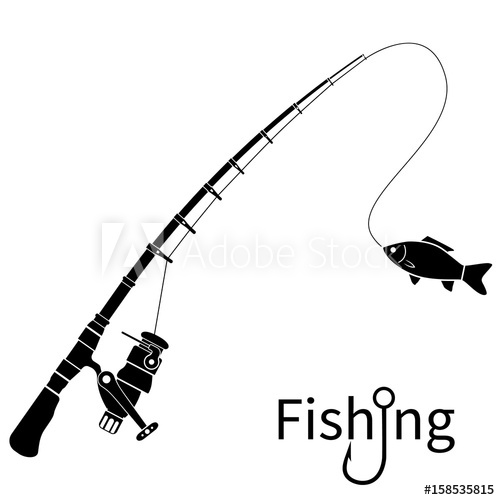 500x500 Fishing Icon Silhouette Concept Rod Black Pictogram With Fish