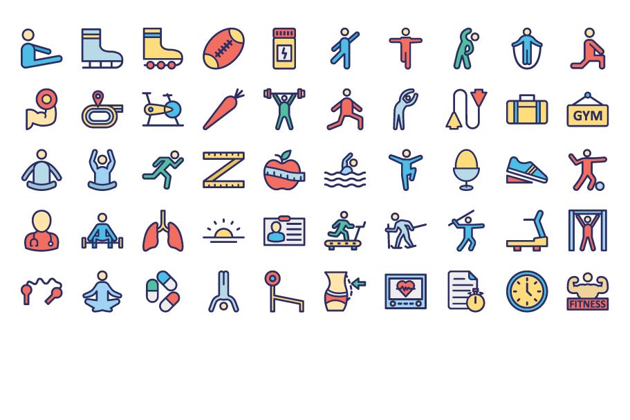 911x607 Fitness Bold Vector Icons Pack Codester