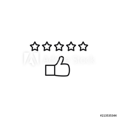 500x500 Line Five Star Rating Icon On White Background