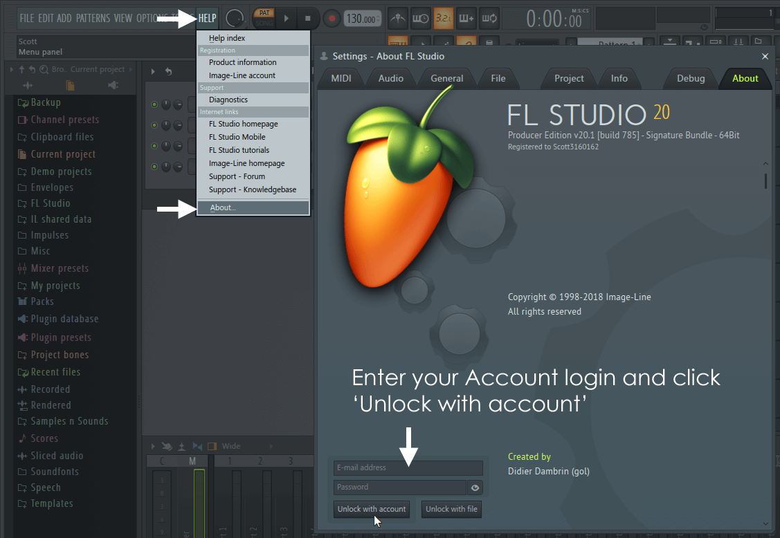 1127x778 Registration How To Unlock Fl Studio From The 'help Gt About' Panel