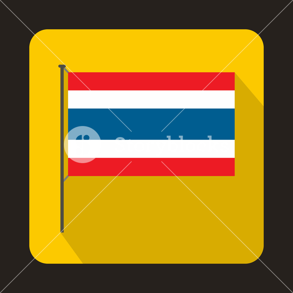 1000x1000 Flag Of Thailand With Flag Pole Icon In Flat Style On A Yellow