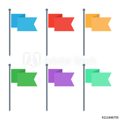 500x500 Simple, Flat Flag Pole Icon Six Color Variations Isolated