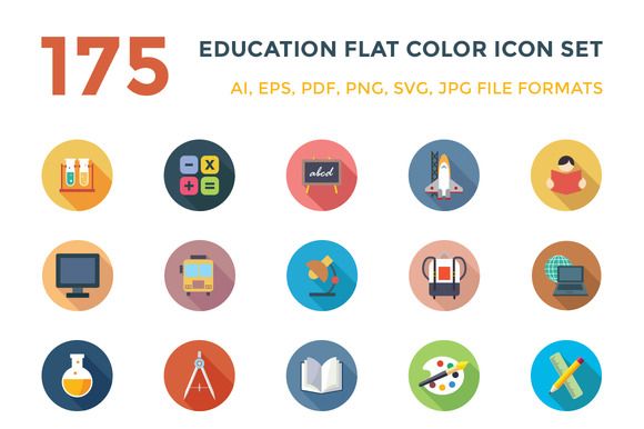 580x386 Check Out Education Flat Color Icon Set