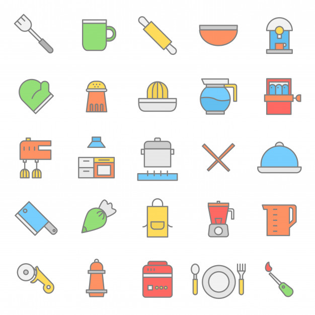 626x626 Kitchen Set Flat Color Icon Vector Premium Download