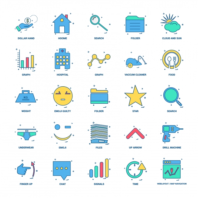 640x640 Business Concept Mix Flat Color Icon Set, Background, Business