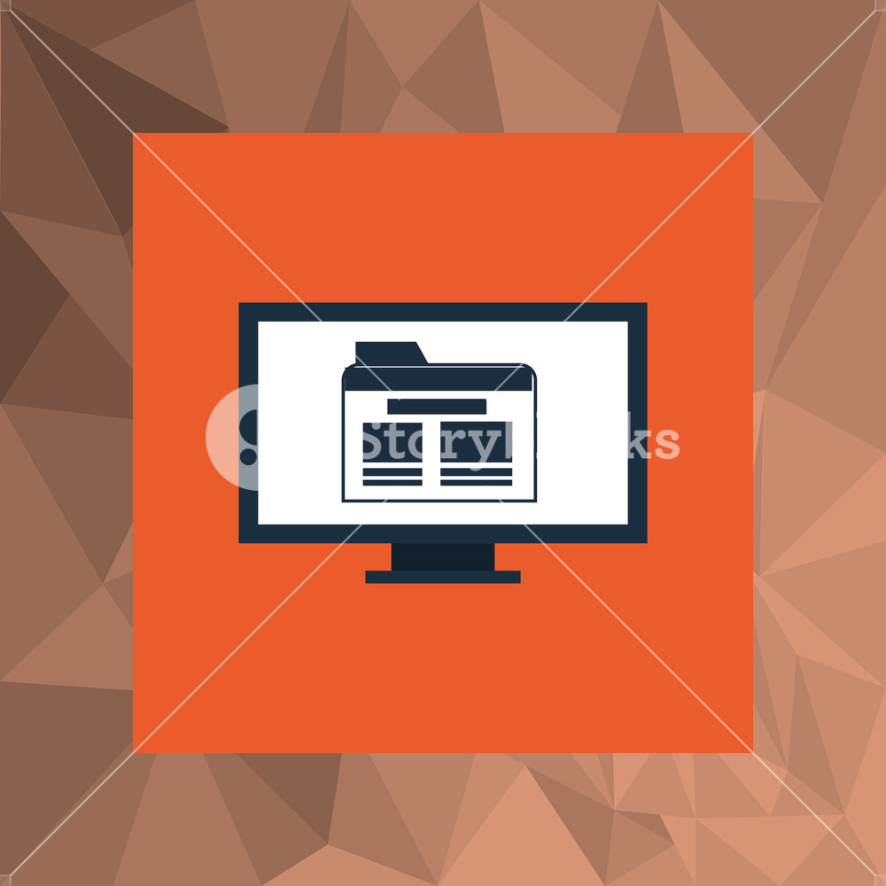 1000x1000 Flat Design Computer And Folder Icon On Abstract Background