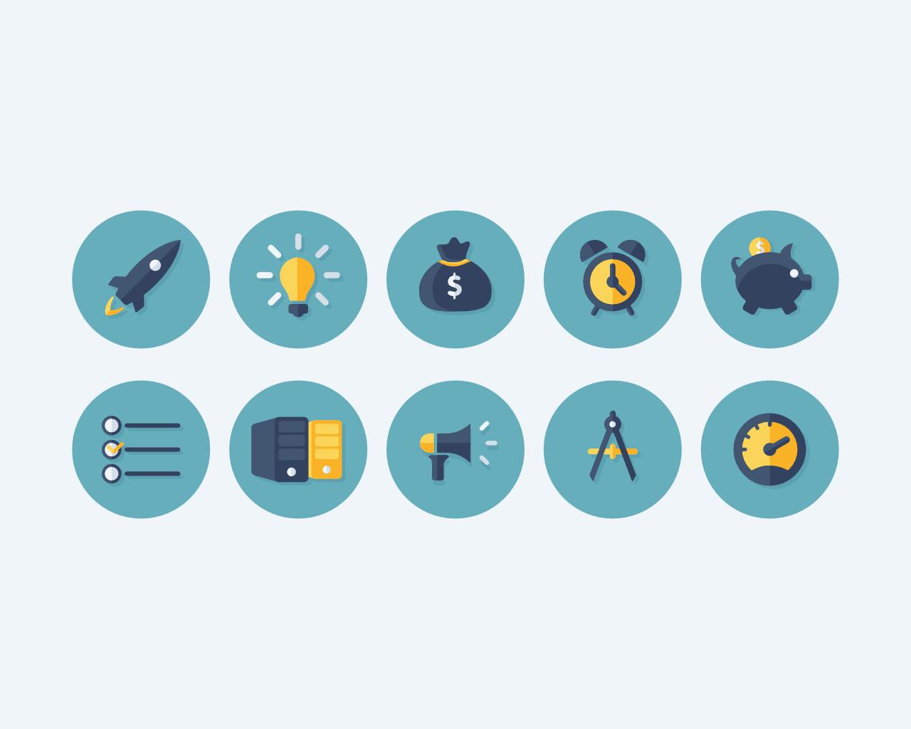 Themed Flat Icon Set Design 1280x1024 Themed Flat Icon Set Design