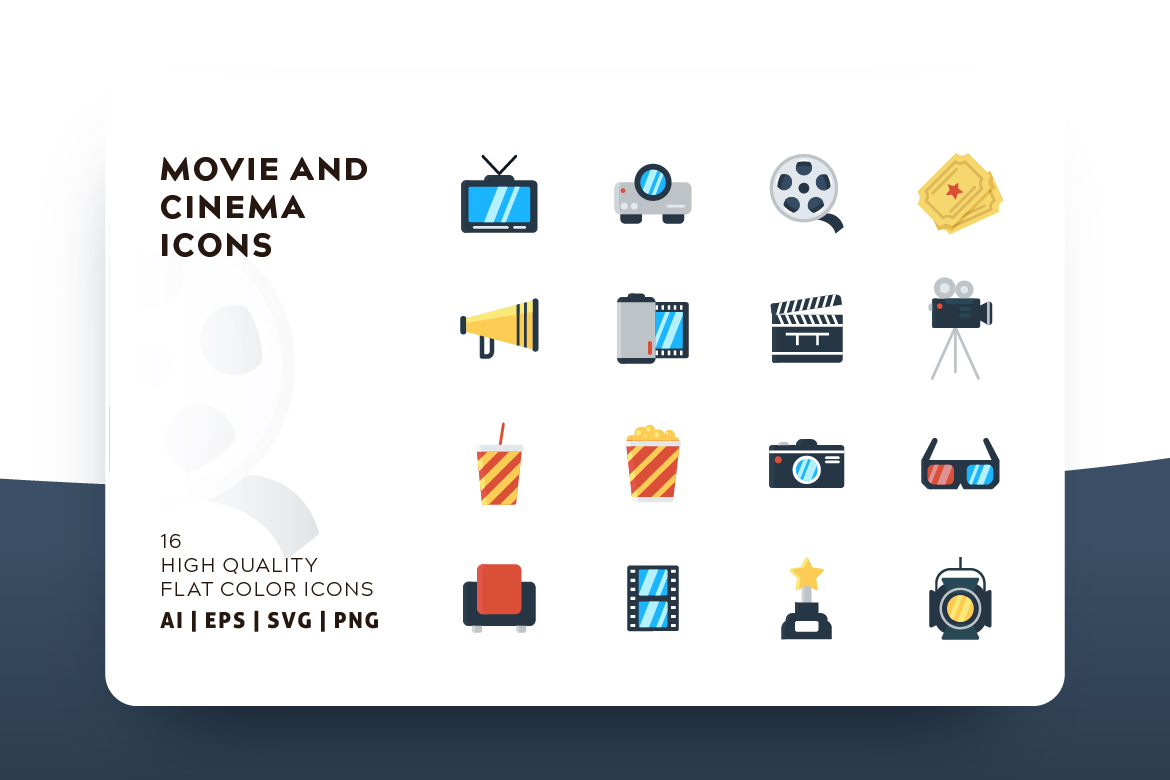 1170x780 Cinema Flat Icon Pack Graphic