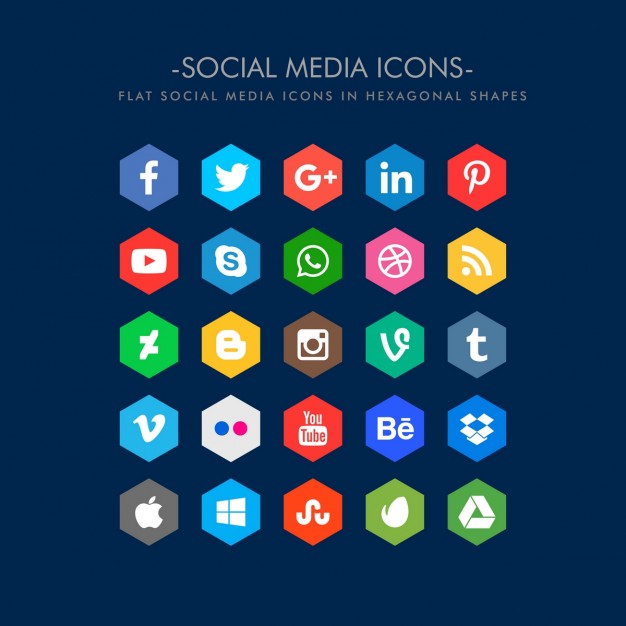 Flat Social Media Icons In Hexagonal Shape Vector Free Download 626x626 Flat Social Media Icons In Hexagonal Shape Vector Free Download