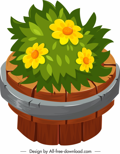 469x600 Decorated Flora Icon Classical Wooden Bucket Sketch Free Vector
