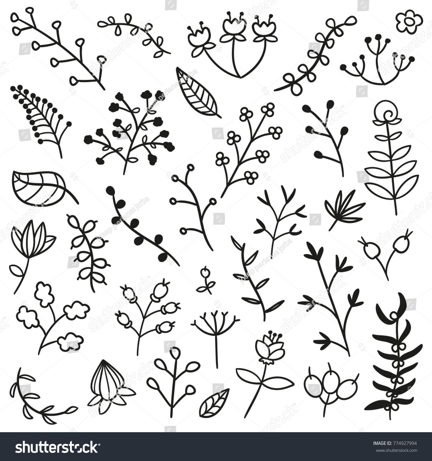 1500x1600 Doodle Hand Drawn Line Cute Floral Icons Flowers Laurel Wreath